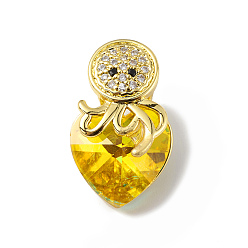 Yellow Real 18K Gold Plated Rack Plating Brass Micro Pave Cubic Zirconia Pendants, with Glass, Long-Lasting Plated, Cadmium Free & Lead Free, Octopus & Heart, Yellow, 20x11.5x10mm, Hole: 4x4mm