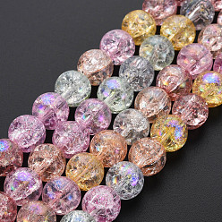 Colorful Electroplate Crackle Glass Bead Strands, AB Color Plated, Dyed & Heated, Round, Colorful, 10mm, Hole: 1.4mm, about 41~42pcs/strand, 15.35~15.75 inch(39~40cm)