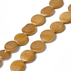 Goldenrod Spray Painted Natural Freshwater Shell Beads Strands, Flat Round, Goldenrod, 12.5x3mm, Hole: 1mm, about 32pcs/strand, 15.63 inch(39.7cm)
