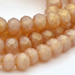 Sandy Brown Full Rainbow Plated Faceted Rondelle Glass Beads Strands, Frosted, Sandy Brown, 3x2mm, Hole: 1mm, about 150pcs/strand, 14.9 inch