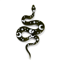 Dark Olive Green Western Style Acrylic Big Pendants, Snake with Moon, White, 69x38x2mm, Hole: 1.6mm