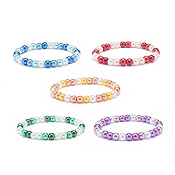 Mixed Color Glass Pearl Beaded Stretch Bracelet for Women, Mixed Color, Inner Diameter: 2 inch(5.2cm)