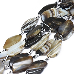 Dark Khaki Natural Banded Agate/Striped Agate Beads Strands, Dyed & Heated, Twist, Dark Khaki, 35~37x24~26x6~8mm, Hole: 2.5mm, about 9pcs/Strand, 15.94 inch(40.5cm)