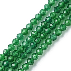 Green Natural Malaysia Jade Beads Strands, Faceted, Dyed, Round, Green, 2~2.5mm, Hole: 0.5mm, about 169~181pcs/strand, 15.35~16.02 inch(39~40.7cm)