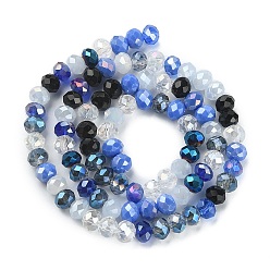Blue Electroplate Glass Beads Strands, Faceted, Rondelle, Blue, 5.5~6x5mm, Hole: 1mm, about 90~92pcs/strand, 16.54 inch~16.93 inch(42~43cm)