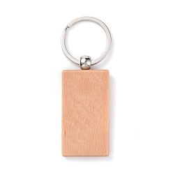 Bois Solide Porte-clés en bois naturel, avec porte-clés fendus en fer plaqué platine, rectangle, burlywood, 9 cm, rectangle: 63.5x30x7 mm