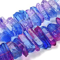 Bleu Royal Perles de quartz teinté naturel, Couleur de deux tons, puce, bleu royal, 17~27x5~9x7~9mm, Trou: 1mm, Environ 66 pcs/chapelet, 16.14'' (41 cm)