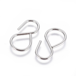 Stainless Steel Color Stainless Steel Hook and S Hook Clasps, Stainless Steel Color, 27x13x1.5mm, Hole: 10mm