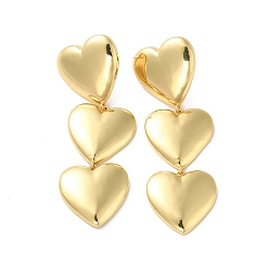 Real 18K Gold Plated Long-Lasting Plated Brass Triple Heart Long Dangle Stud Earrings for Women, Cadmium Free & Lead Free, Real 18K Gold Plated, 61x20mm, Pin: 1mm