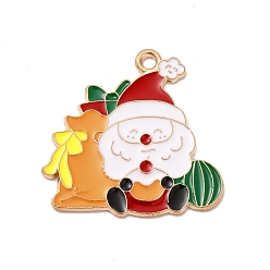 Santa Claus Noël alliage thème pendentifs émail, or et de lumière, le père noël, 25x26x1.5mm, Trou: 1.6mm