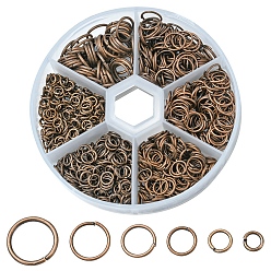 Red Copper 1 Box Iron Jump Rings Set, Mixed Sizes, Open Jump Rings, Round Ring, Red Copper, 18~21 Gauge, 4~10x0.7~1mm, Inner Diameter: 2.6~8mm, 10g/size, 6 sizes, about 1000pcs/box