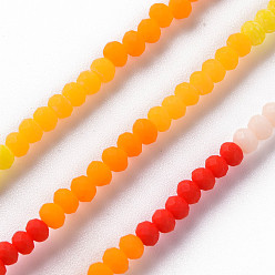 Mixed Color Opaque 7 Colors Frosted Glass Beads Strands, Segmented Multi-color Beads, Faceted Rondelle, Mixed Color, 3x2.5mm, Hole: 0.6mm, about 196~210pcs/strand, 17.32 inch~19.02 inch(44cm~48.3cm)