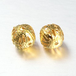 Golden Cube Iron Filigree Beads, Golden, 8x8x8mm, Hole: 1mm, about 1000pcs/bag