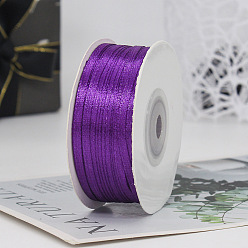 Dark Violet Polyester Double-Sided Satin Ribbons, Ornament Accessories, Flat, Dark Violet, 3mm, 100 yards/roll