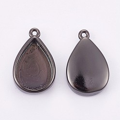 Gunmetal Brass Pendant Cabochon Settings, Plain Edge Bezel Cups, Long-Lasting Plated, teardrop, Gunmetal, Size: about 10.5~11.5mm wide, 16.6mm long, 3.5mm thick, hole: 0.8mm, tray: 12.5x8.7mm.