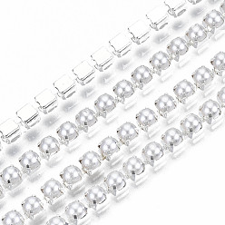 Argent Laiton chaînes de griffe, avec perles en plastique imitation abs, avec bobine, argenterie, ss 12, 3~3.2mm, à propos de 10yards / roll (9.14m / roll)