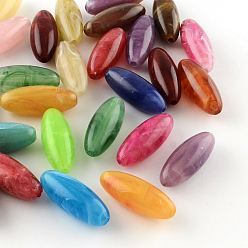 Color mezclado Granos de acrílico oval de piedras preciosas de imitación, color mezclado, 31x12 mm, Agujero: 3 mm, sobre 170 unidades / 500 g