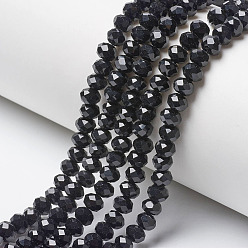 Noir Perles de verre opaques de couleur unie, facette, rondelle, noir, 6x5mm, Trou: 1mm, Environ 87~90 pcs/chapelet, 17~17.5 pouce (42.5~43.75 cm)
