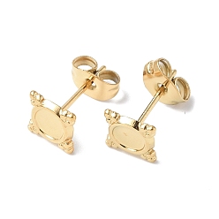 Real 18K Gold Plated Ion Plating(IP) 304 Stainless Steel Stud Earring Findings, Square with Round Tray Earring Settings, with Ear Nuts, Real 18K Gold Plated, Tray: 4mm, 7x7mm, Pin: 0.7mm