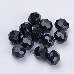 Noir Perles acryliques transparentes, facette, ronde, noir, 16x15.5mm, trou: 2.4 mm, environ 233 pcs / 500 g