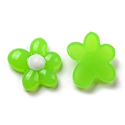 Lime Epoxy Resin Cabochons, with Enamel, Flower, Lime, 14.5x14.5x4.5mm
