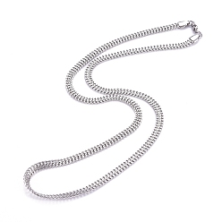 Stainless Steel Color Men's 304 Stainless Steel Diamond Cut Cuban Link Chain Necklaces, with Lobster Claw Clasps, Stainless Steel Color, 23.6 inch(60cm)