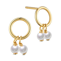 Real 18K Gold Plated SHEGRACE 925 Sterling Silver Stud Earrings, with Pearl, Real 18K Gold Plated, 13.6x8.1mm
