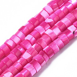 Fuchsia Natural Trochus Shell Beads Strands, Dyed, Flat Round/Disc, Heishi Beads, Fuchsia, 4x2mm, Hole: 0.8mm, about 154~160pcs/strand, 14.96~15.75 inch(38~40cm)