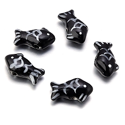 Negro Cuentas de porcelana hechas a mano perlado, pescado, negro, 20x12 mm, agujero: 2.2 mm, sobre 5 unidades / bolsa