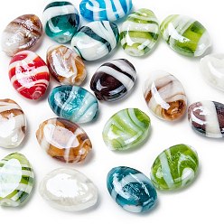 Mixed Color Handmade Lampwork Beads, Pearlized, Oval, Mixed Color, 18x14x8mm, Hole: 2mm
