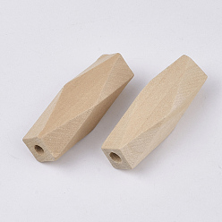 BurlyWood Cuentas de madera naturales, cuentas de macramé agujero grande, sin teñir, facetados, Rectángulo, burlywood, 40x12.5x12.5 mm, agujero: 4 mm