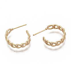 Real 18K Gold Plated Semicircular Brass Stud Earrings, Half Hoop Earrings, Letter C Shape, Nickel Free, Real 18K Gold Plated, 17x5x19.5mm, Pin: 0.8mm
