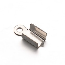 Stainless Steel Color 304 Stainless Steel Folding Crimp Ends, Fold Over Crimp Cord Ends for Leather, Stainless Steel Color, 10x4x3.5mm, Hole: 1mm