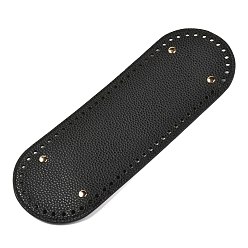Black Imitation PU Leather Bottom, Oval with Alloy Brads, Litchi Grain, Bag Replacement Accessories, Black, 30x10x0.4~1.1cm, Hole: 5mm