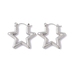 Stainless Steel Color 304 Stainless Steel Star Hoop Earrings for Women, Stainless Steel Color, 23x25x2mm, Pin: 0.6mm