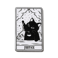 Черный Акриловые подвески с принтом на тему Таро, прямоугольник с подвесками в виде котов, правосудие xi, 39x24x2.5 мм, отверстие : 1.8 мм