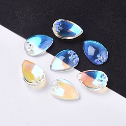 Gold Electroplated Glass Pendants, Petal Charms, AB Color, Gold, 16~18x11x4.5mm, Hole: 1.2mm