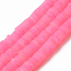 Темно-Розовый Полимерной глины ручной работы бисер нитей, для поделок ювелирных изделий, Heishi бусы, Диск / плоские круглые, темно-розовыми, 6x0.5~1 мм, отверстие : 1.8 мм, около 320~447 шт / нитка, 15.75 дюйм ~ 16.14 дюйм (40~41 см)