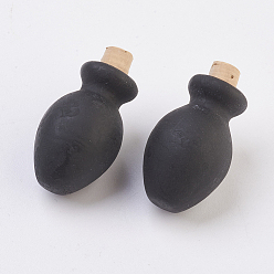 Black Handmade Lampwork Perfume Bottle Pendants, Essential Oil Bottle, Frosted, Black, 29~30mm, Hole: 5~5.5mm, Bottle Capacity: 0.5~1ml(0.017~0.03 fl. oz)