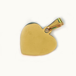 Oro 304 colgantes de acero inoxidable, estampar etiqueta en blanco, corazón, dorado, 26x25x1.5 mm, agujero: 10x4.5 mm