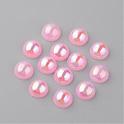 Perlas de Color Rosa Cabuchones de acrílico, color de ab chapado, semicírculo, rosa perla, 8x4 mm