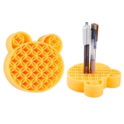 Orange Multipurpose Silicone Storage Box, for Cosmetics Brush Holder, Pen Holder, Toothbrush Holder, Lipstick Holder, Bear, Orange, 11.15x11.35x2.85cm