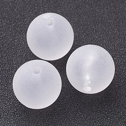 White Transparent Acrylic Beads, Round, Frosted, White, about 16mm in diameter, hole: 2mm, about 220pcs/500g