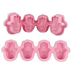 Pink Moules en silicone pour savon à main hamsa, pour la fabrication de savons artisanaux, 4 cavités, rose, 337x107x30mm