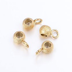 Golden Ion Plating(IP) 304 Stainless Steel Tube Bails, Loop Bails, Textured, Rondelle Bail Beads, Golden, 7x4x3mm, Hole: 2mm, Inner diameter: 2mm