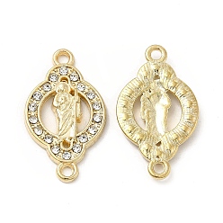 Oro Dijes de conector de aleación de religión con diamantes de imitación de cristal, níquel, enlaces ovalados con santo, dorado, 24x14x2.5 mm, agujero: 1.6 mm