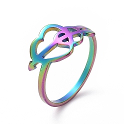Rainbow Color Placage ionique (ip) 201 flèche en acier inoxydable de la bague cupidon, anneau large creux pour la saint valentin, couleur arc en ciel, taille us 6 1/2 (16.9 mm)