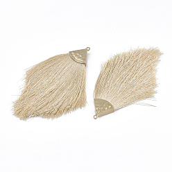 NavajoWhite Polyester Tassel Big Pendant Decorations, with Alloy Findings, Golden, BurlyWood, 100~108x51~62x7mm, Hole: 2mm