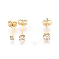 Golden 925 Sterling Silver Stud Earrings Set, with Clear Cubic Zirconia and Ear Nuts, Square, Golden, 13~14mm, Pin: 0.7mm, 3pcs/set