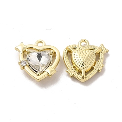 Claro Colgantes de corazón de cristal, con fornitura de aleación de oro ligero, larga duración plateado, sin plomo y cadmio, Claro, 16x16x5 mm, agujero: 1.6 mm